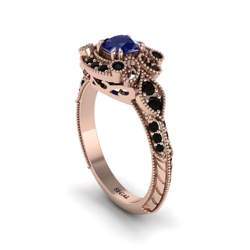 Stunning Wedding Bands For Bride and Groom-Sapphire Vintage Filigree Cushion Cut Engagement Ring - Elaina No. 44