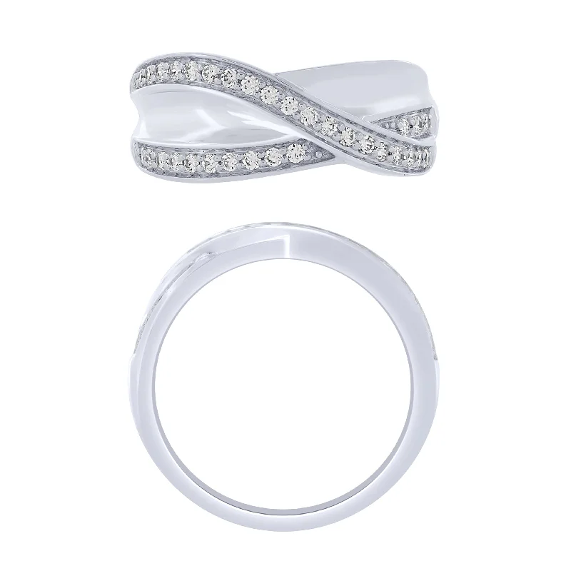 Affordable Platinum Wedding Bands For Brides-Sterling Silver 1/3Ctw Diamond Wide Fashion Ring