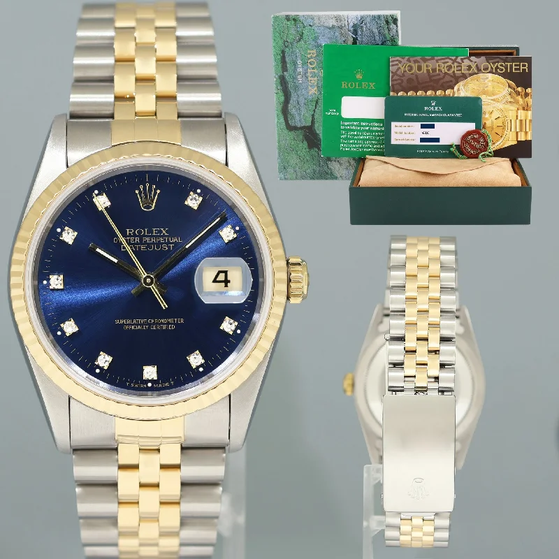 Waterproof Diver Watches For Water Enthusiasts-2023 RSC PAPERS Rolex DateJust 16233 Two Tone Yellow Gold Jubilee Blue Diamond Watch