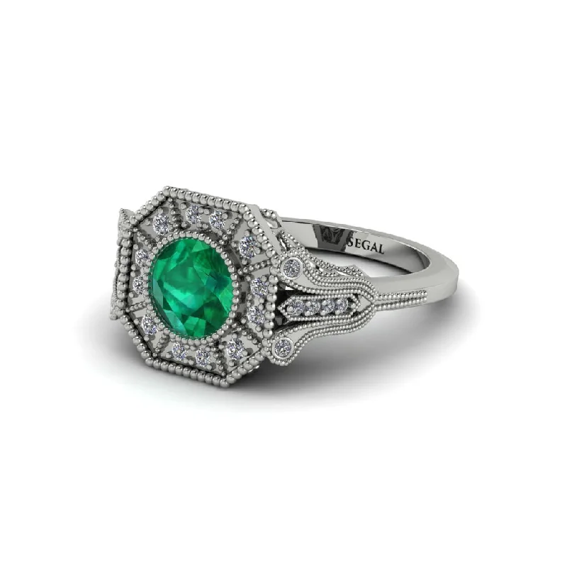 Custom Stackable Wedding Rings For Unique Styles-Emerald 14K Gold Art Deco Engagement Ring - Erin No. 6