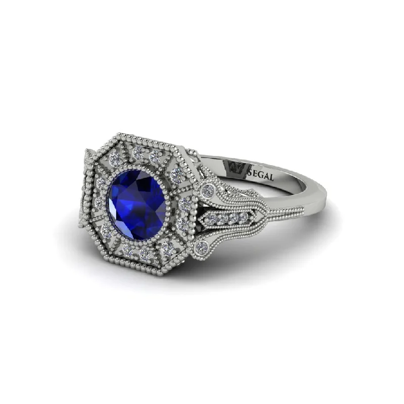 Gorgeous Diamond Wedding Bands For Elegant Brides-Sapphire 14K Gold Art Deco Engagement Ring - Erin No. 15