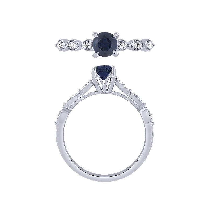 Stunning Gemstone Wedding Rings For Creative Brides-14K White Gold Diamond And Sapphire Ring