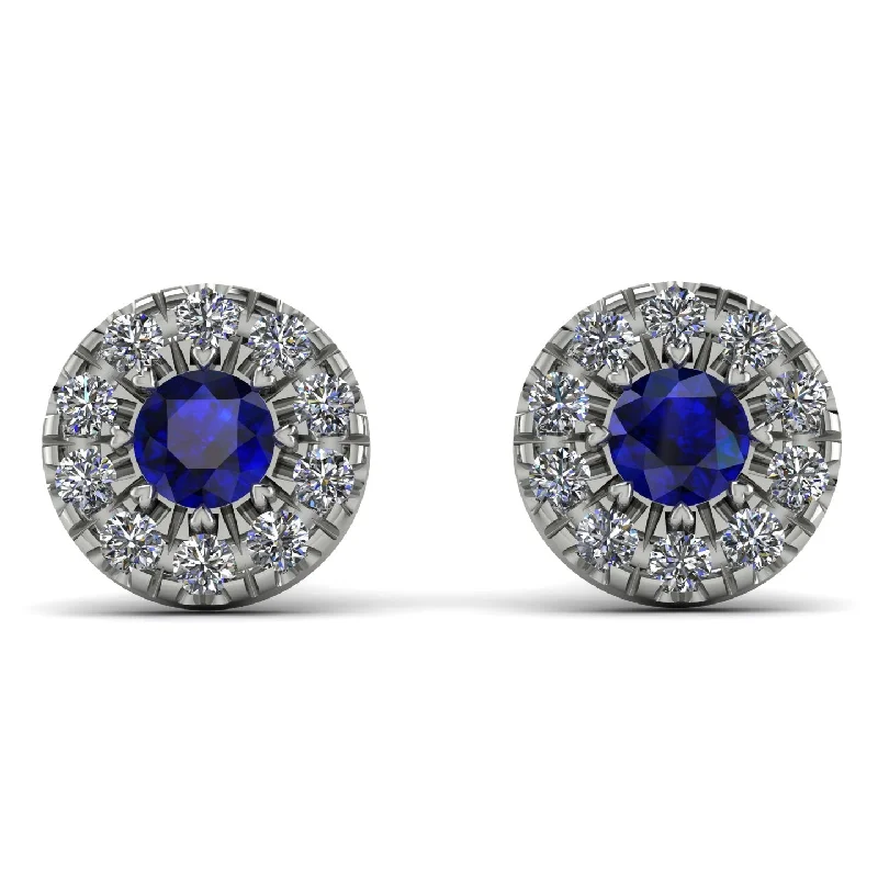 Custom Drop Earrings For Personalized Jewelry-Halo Sapphire Earrings - Heaven No. 15