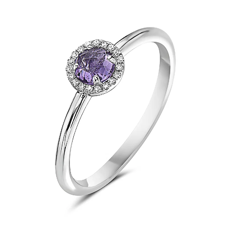 Simple Titanium Rings For Modern Style-Amethyst And Diamond Halo Ring