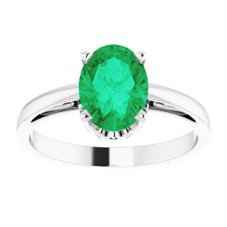 Affordable Wedding Bands For Budget-Conscious Couples-14K White Lab-Grown Emerald Ring