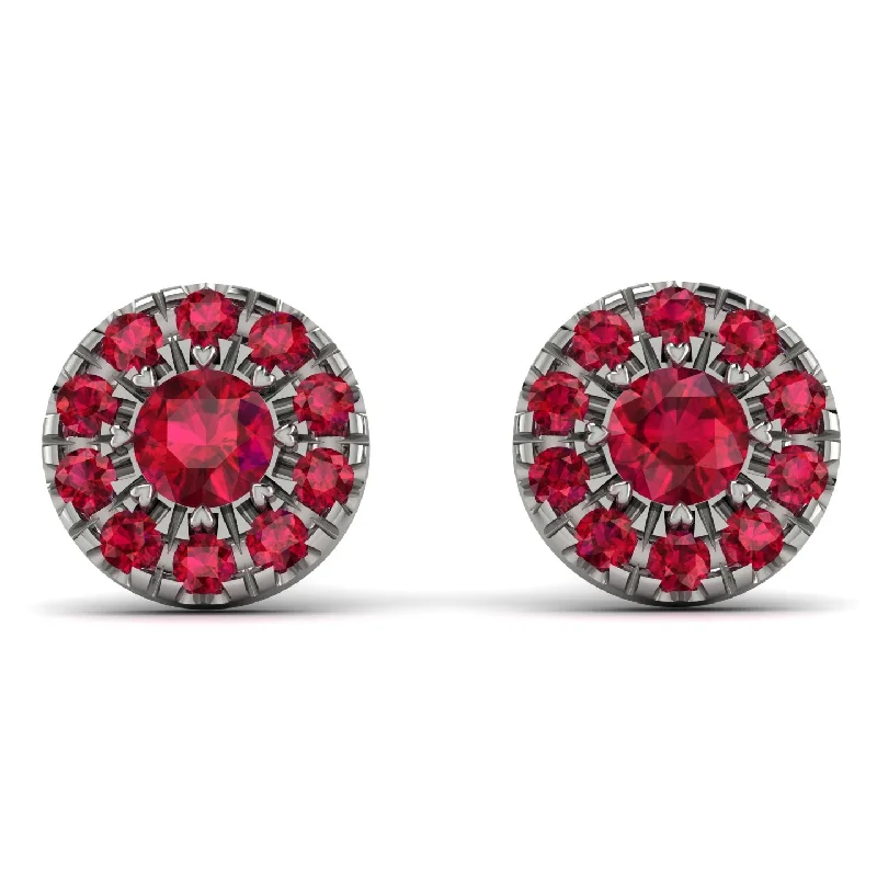 Chic Earrings For Casual Wear-Halo Ruby Earrings - Heaven No. 57