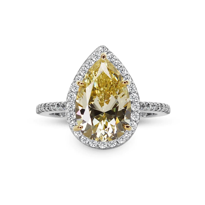 Sparkling Rings For Special Events-Canary Pear Yellow Zircon Ring