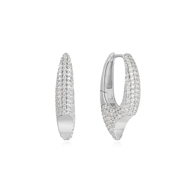 Luxury Earrings For High-End Fashion-Silver Pavé Arrow Hoop Earrings