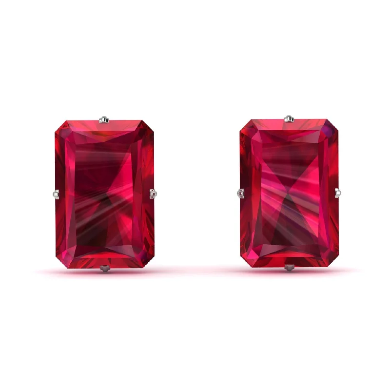 Unique Earrings For Creative Fashion-Hidden Halo Emerald Cut Ruby Earrings  - Vanessa No. 72