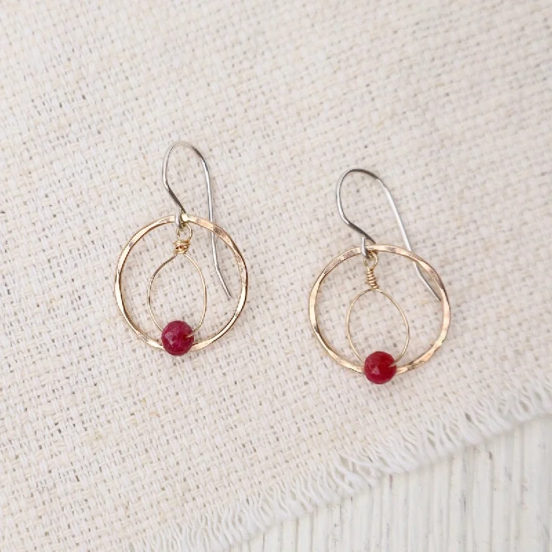 Fashionable Hoop Earrings For Casual Wear-Double Hoop Earrings with Ruby