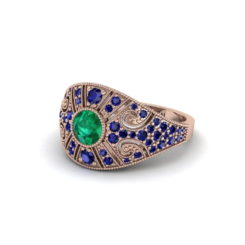 Elegant Gold Wedding Rings For Classic Fashion-Emerald Vertical Three Stone Vintage Engagement Ring - Vivienne No. 65