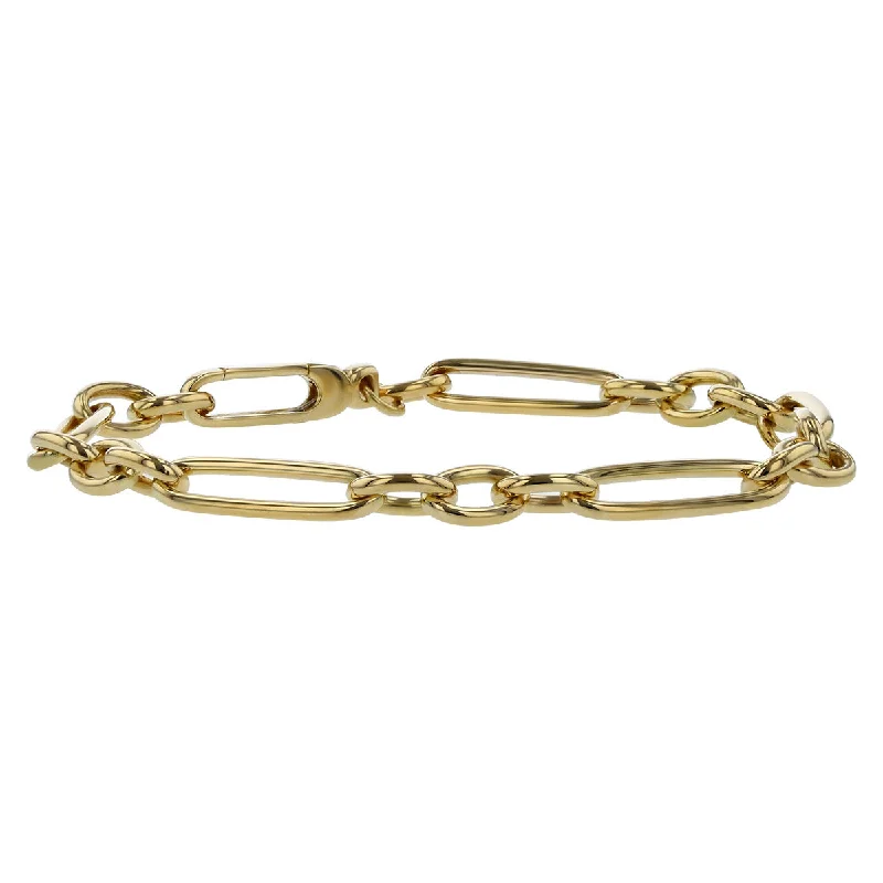 Trendy Beaded Friendship Bracelets For Casual Looks-Alternating Long and Short Oval Link 7.5" Bracelet in 18K Yellow Gold