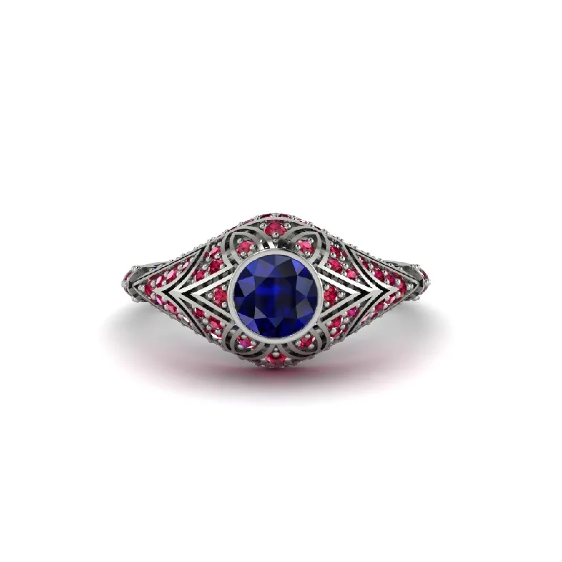 Elegant Engagement Rings For Timeless Glam-Sapphire Bezel Vintage Filigree Engagement Ring - Kendall No. 60