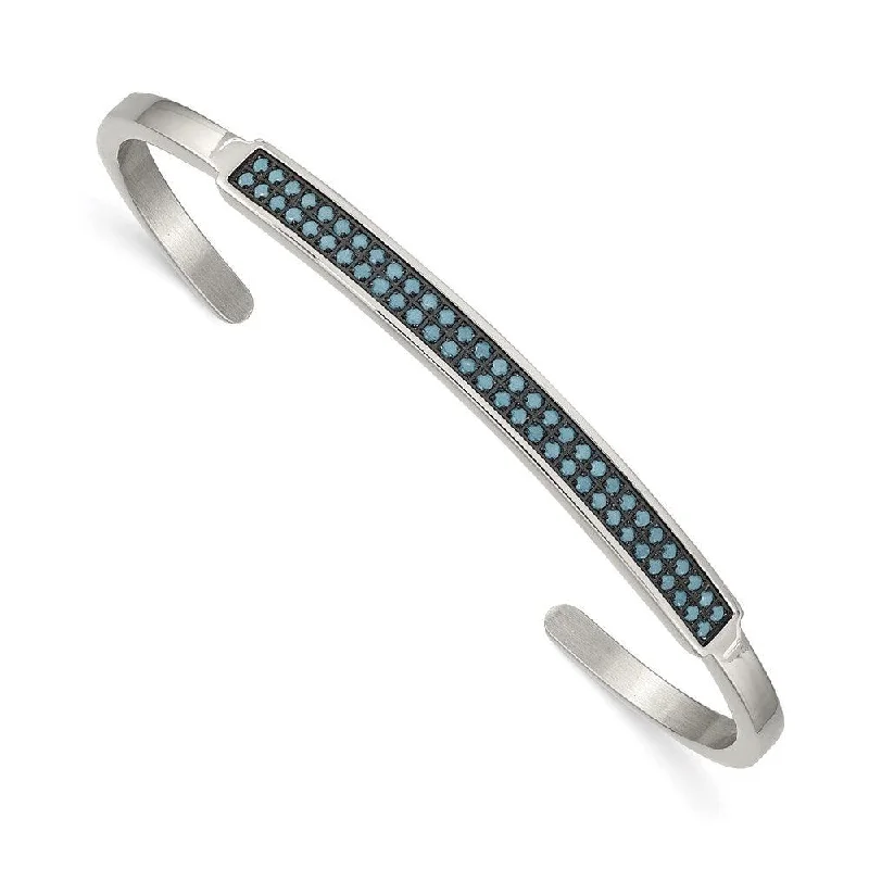 Trendy Stackable Bangles For Layered Style-Stainless Steel Polished w/Reconstructed Turquoise 5.00mm Cuff Bangle