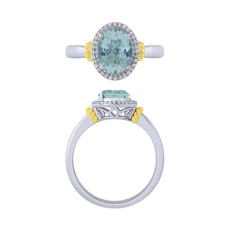 Beautiful Birthstone Rings For Personalized Fashion-14K Aquamarine And Diamond Halo Ring