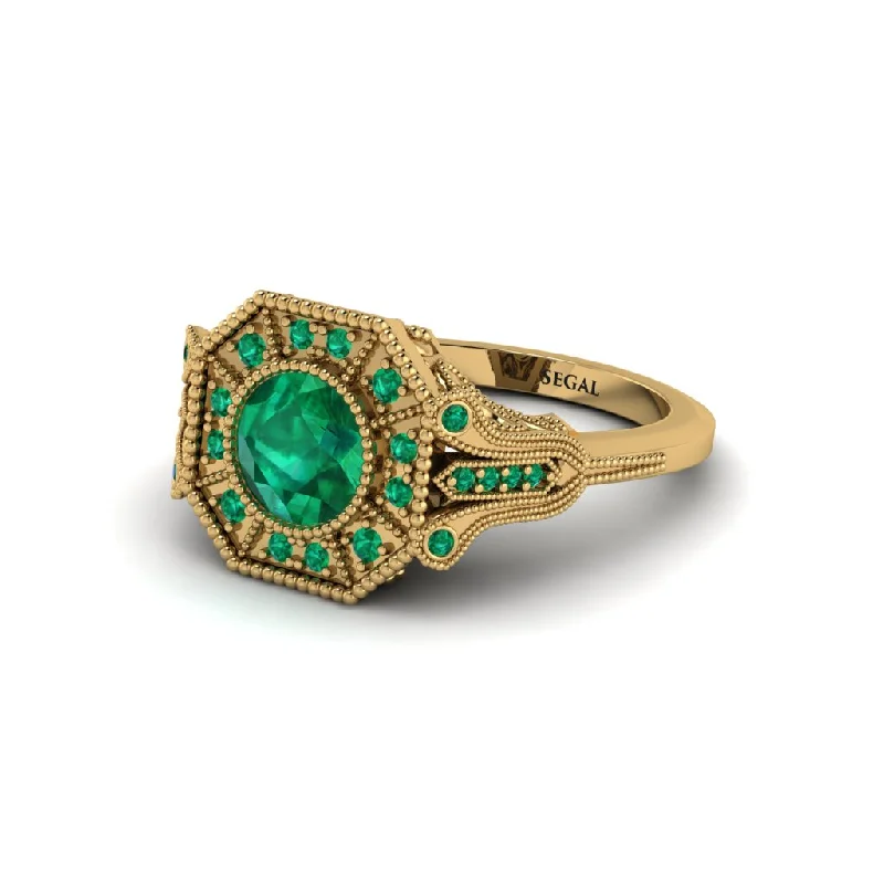 Beautiful Sapphire Wedding Rings For Bridal Fashion-Emerald 14K Gold Art Deco Engagement Ring - Erin No. 19