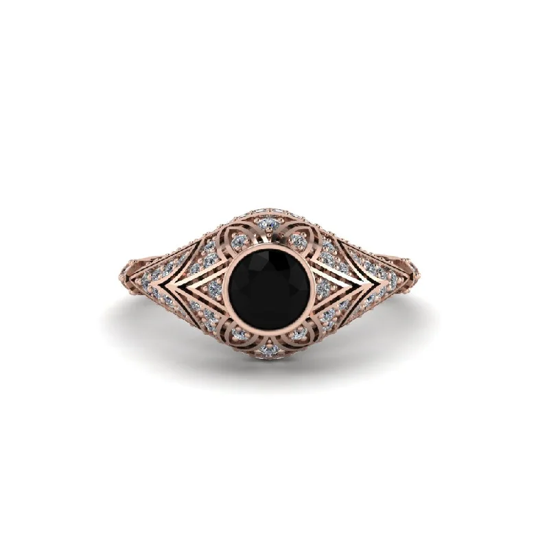 Timeless Platinum Wedding Rings For Lasting Love-Black Diamond Bezel Vintage Filigree Engagement Ring - Kendall No. 8