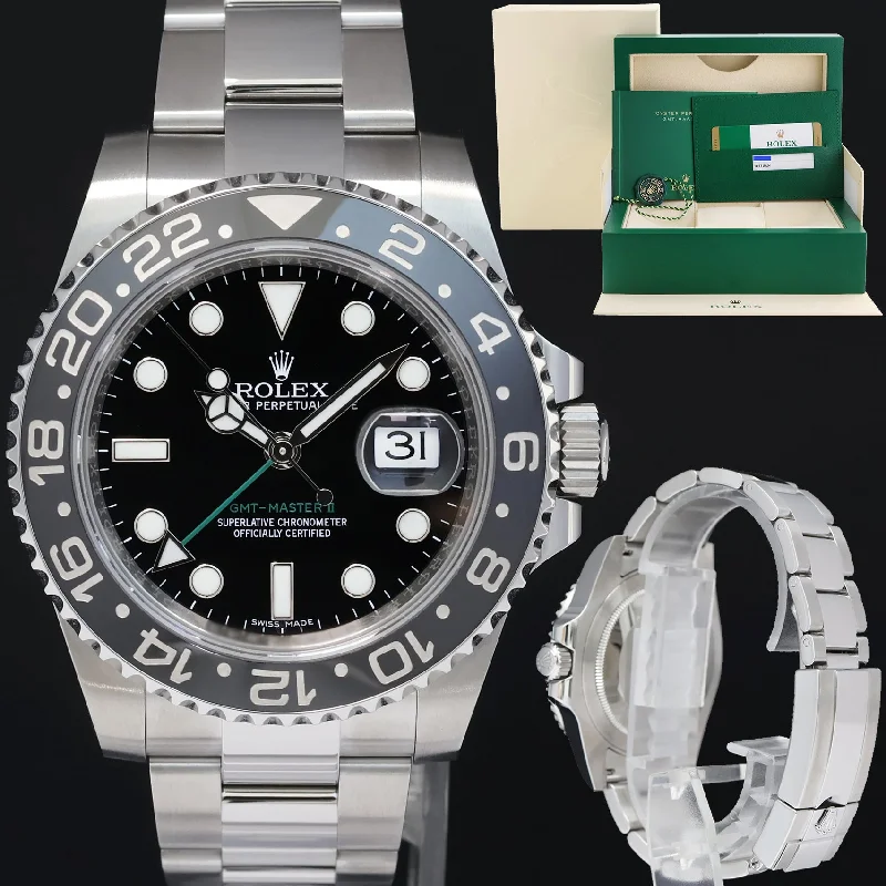 Timeless Leather Watches For Sleek Glam-2016 MINT PAPERS Rolex GMT Master II 116710 Steel Ceramic Black 40mm Watch Box