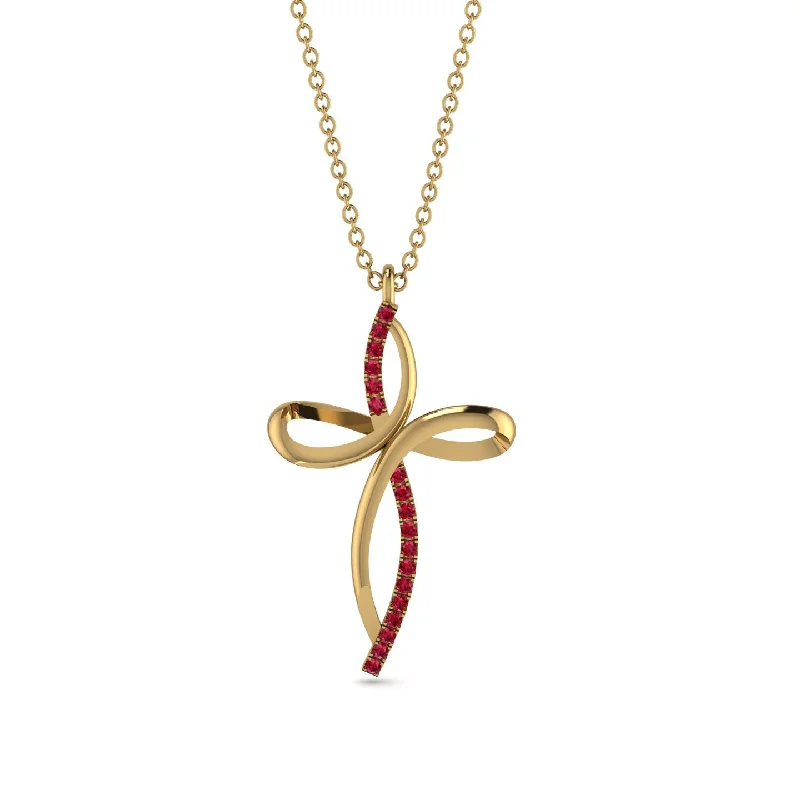 Unique Ruby Swirling Cross Necklace - Arthur No. 10