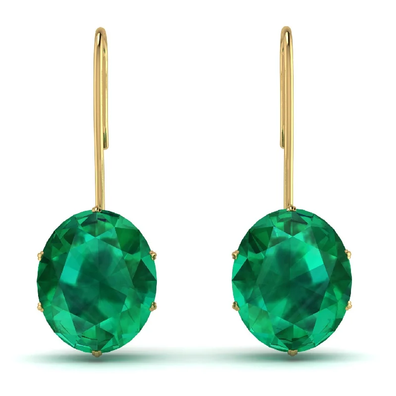 Personalized Gold Earrings For Custom Fashion-Oval Hidden Halo Emerald Earrings - Gemma No. 64