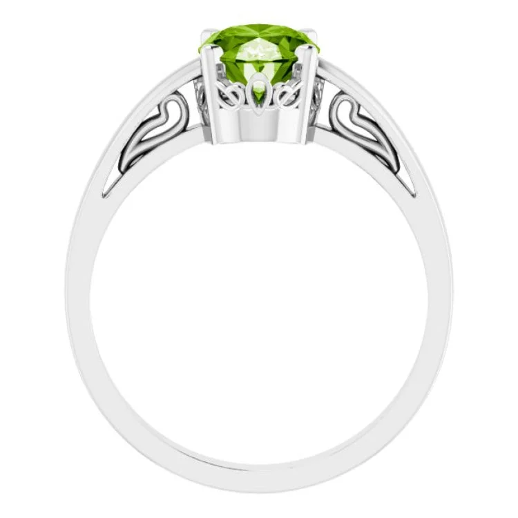 Luxury Diamond Rings For Elegant Weddings-14K White Natural Peridot Ring