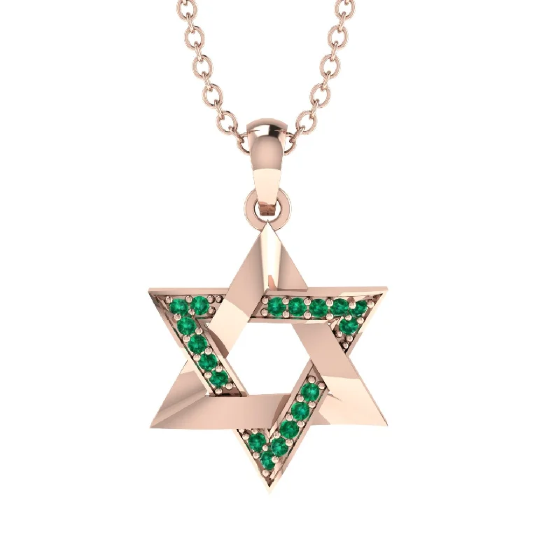 Jewish Symbol Gold Emerald Necklace - David Star - Amos No. 5