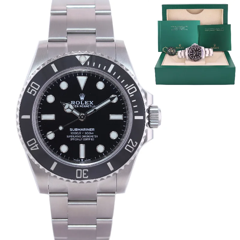 Trendy Watches With Mesh Bands For Sleek Fashion-MINT 2023 Rolex Submariner 41mm Black Ceramic Steel 124060LN No Date Watch Box