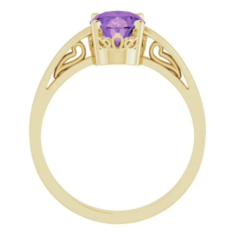 Classic Solitaire Wedding Rings For Elegant Glam-14K Yellow Natural Amethyst Ring