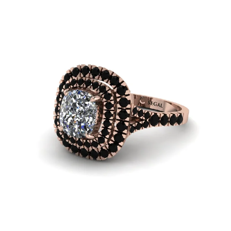 Classic Rose Gold Rings For Timeless Appeal-Diamond Double Halo Cushion Cut Engagement Ring - Courtney No. 32