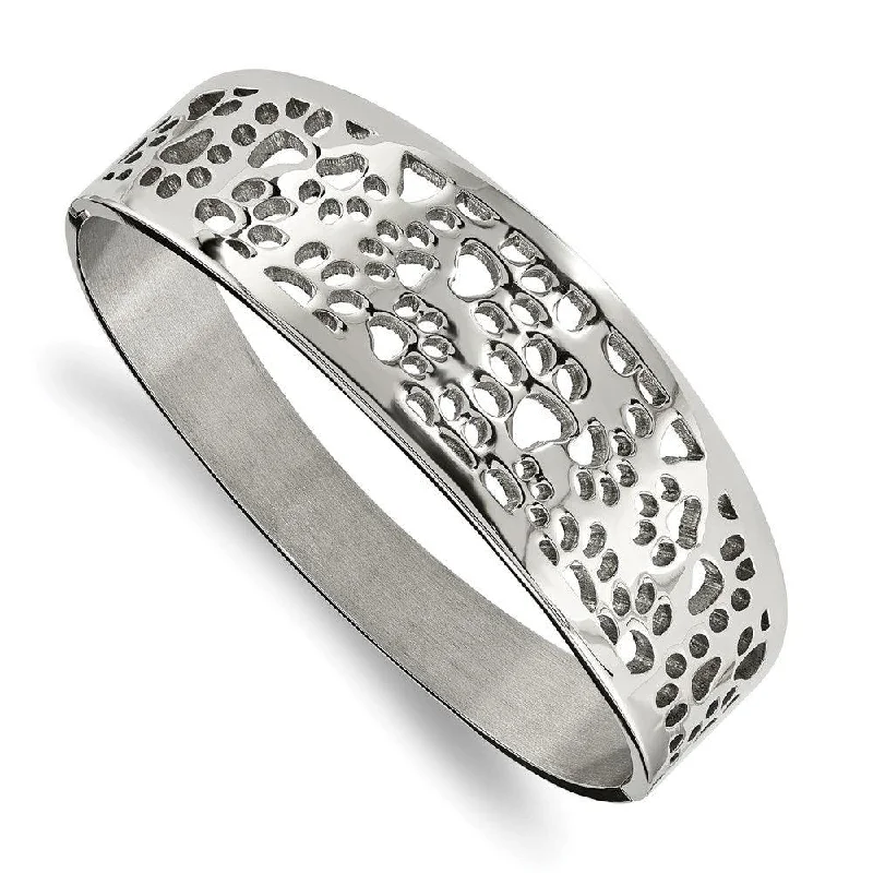 Trendy Multi-Bangle Sets For Layered Style-Stainless Steel Polished Paw Print Cut-out Hinged Bangle