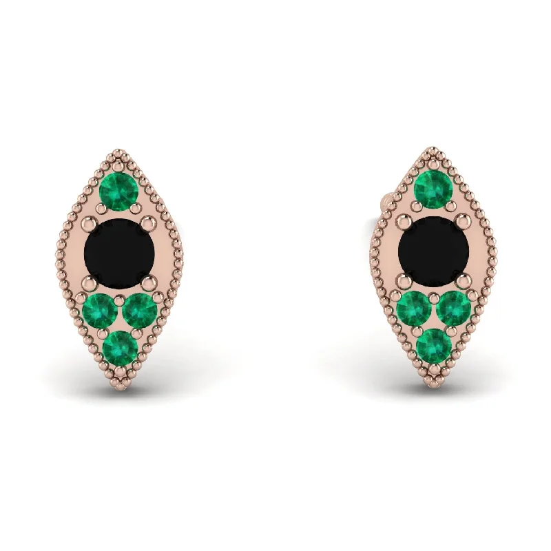 Trendy Beaded Earrings For Boho Style-Milgrain Marquise Black Diamond Earrings - Faye No. 23