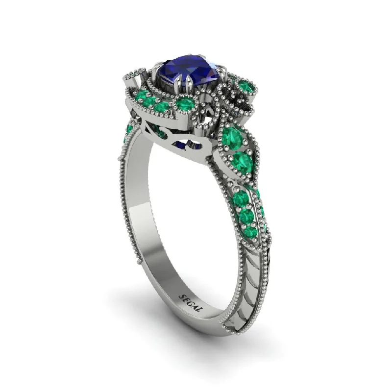 Affordable Wedding Rings For Budget-Friendly Couples-Sapphire Vintage Filigree Cushion Cut Engagement Ring - Elaina No. 30