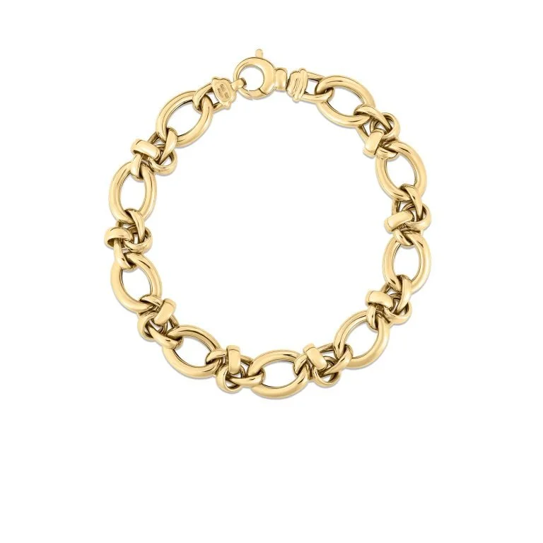 Custom Gemstone Bracelets For Personal Style-Designer Gold Alternating Mixed Link Bracelet in 18k Yellow Gold, 8in