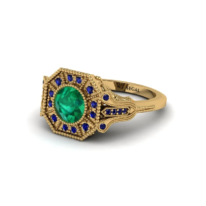 Unique Stackable Engagement Rings For Layered Looks-Emerald 14K Gold Art Deco Engagement Ring - Erin No. 64