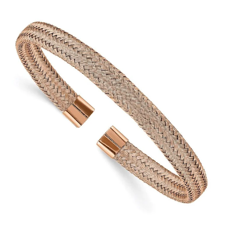 Gorgeous Opal Bangles For Luxury Glam-Stainless Steel Polished Rose IP-plated 6.00mm Mesh Wire Cuff Bangle