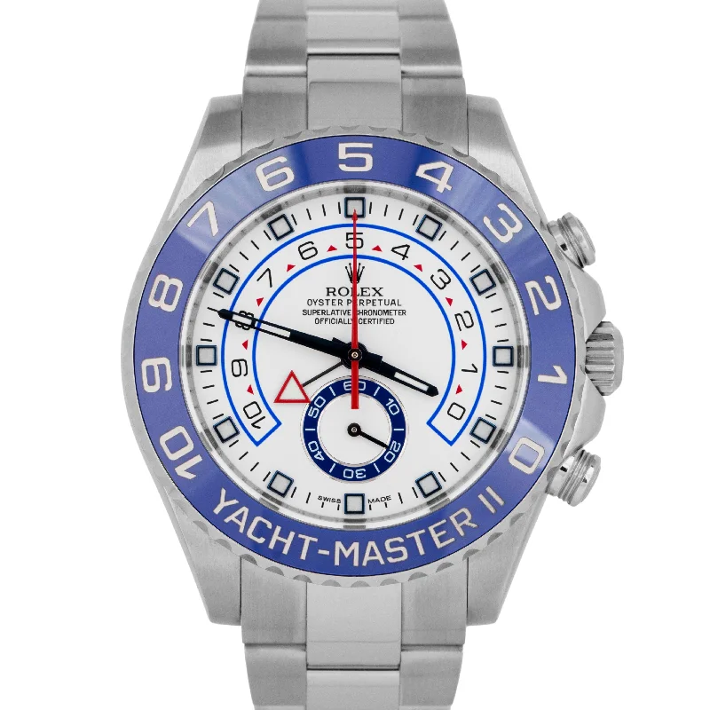 Customizable Sports Watches For Personalized Tracking-MINT Rolex Yacht-Master II 44mm White Stainless Steel BLUE HANDS Watch 116680