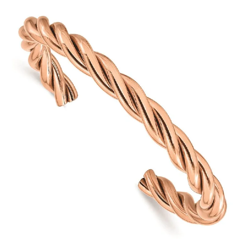 Trendy Copper Bangles For Fashionable Wear-Stainless Steel Twisted Polished Pink IP-plated Cuff Bangle