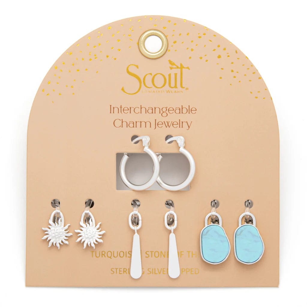 Elegant Gold Earrings For Special Occasions-Interchangeable Charm Earrings with Turquoise Stone of the Sky