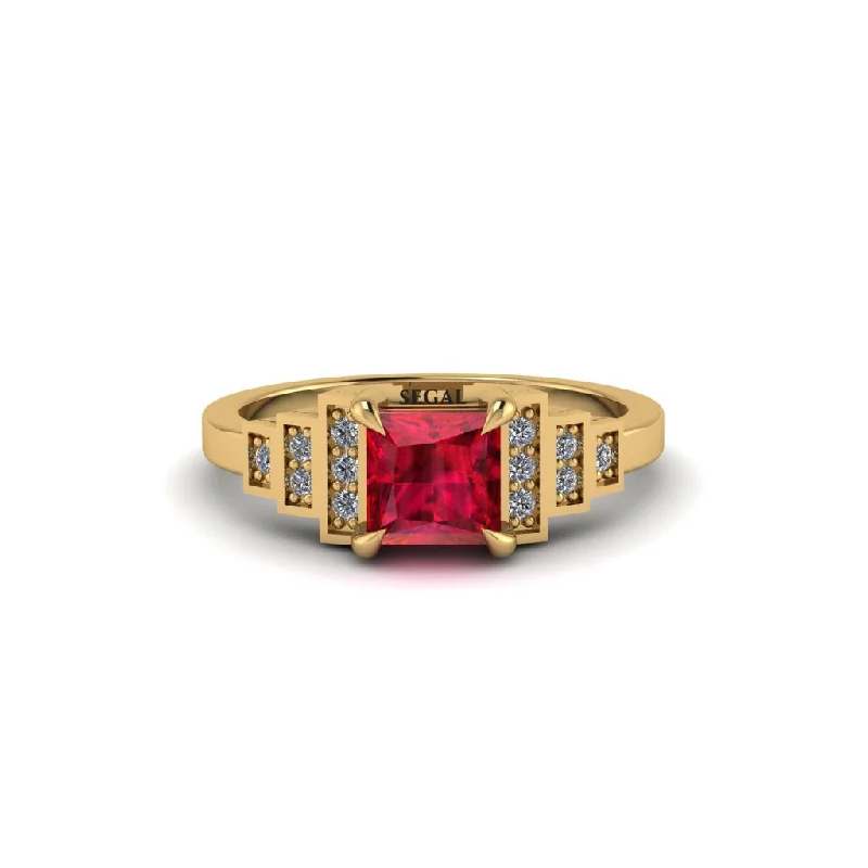 Simple Custom Rings For Thoughtful Gifts-Ruby Geometric Princess Cut Engagement Ring - Thea No. 10