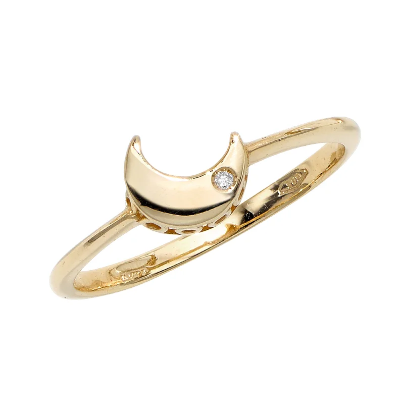 Gorgeous Engagement Rings For Memorable Proposals-14kt Gold Size-7 Yellow Finish 6.5x7.2x1mm Polished Sideways Moon Ring  with 0.0050ct 1mm White Diamond