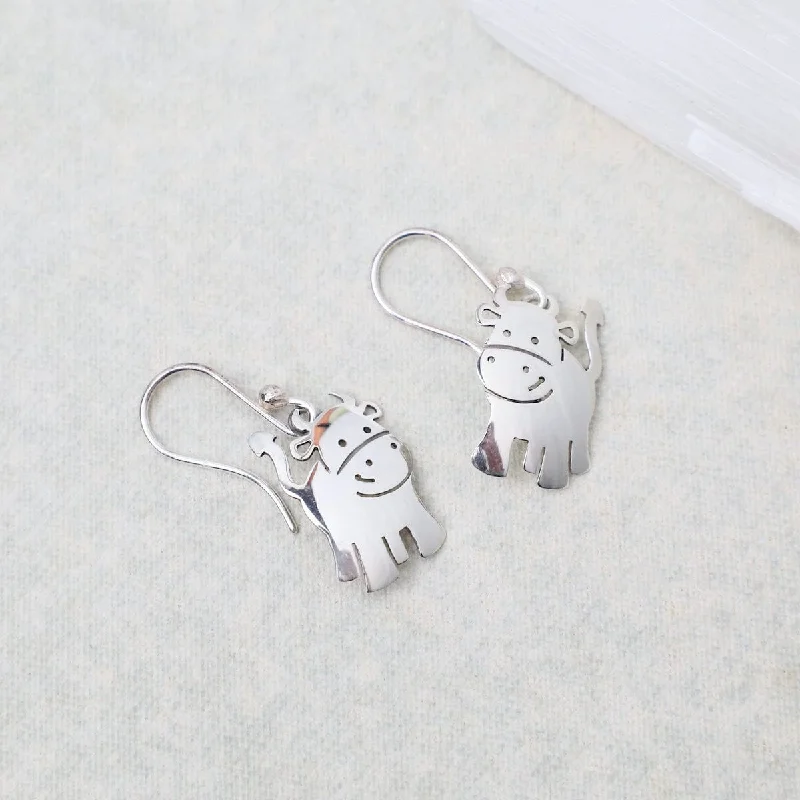 Elegant Drop Earrings For Special Occasions-Sterling Silver Cow Earrings