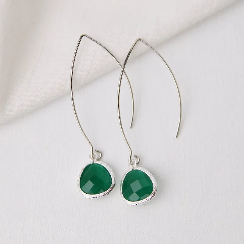 Unique Earrings For Statement Fashion-Sterling Silver Long Palace Green Crystal Drop Earrings