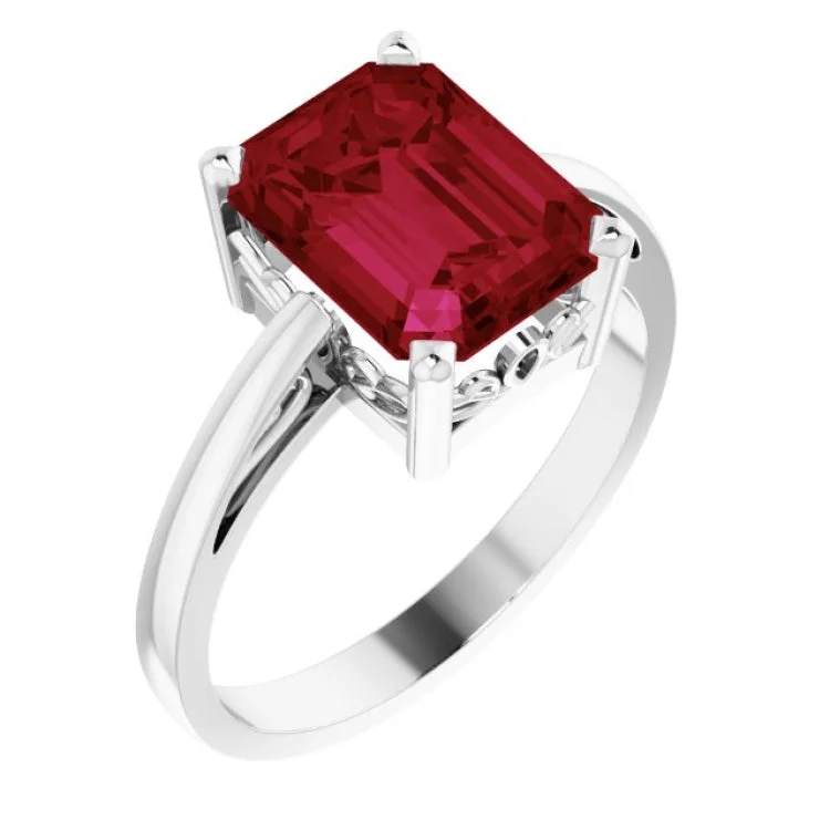 Unique Engagement Rings For Creative Brides-14K White Lab-Grown Ruby Scroll Setting® Ring