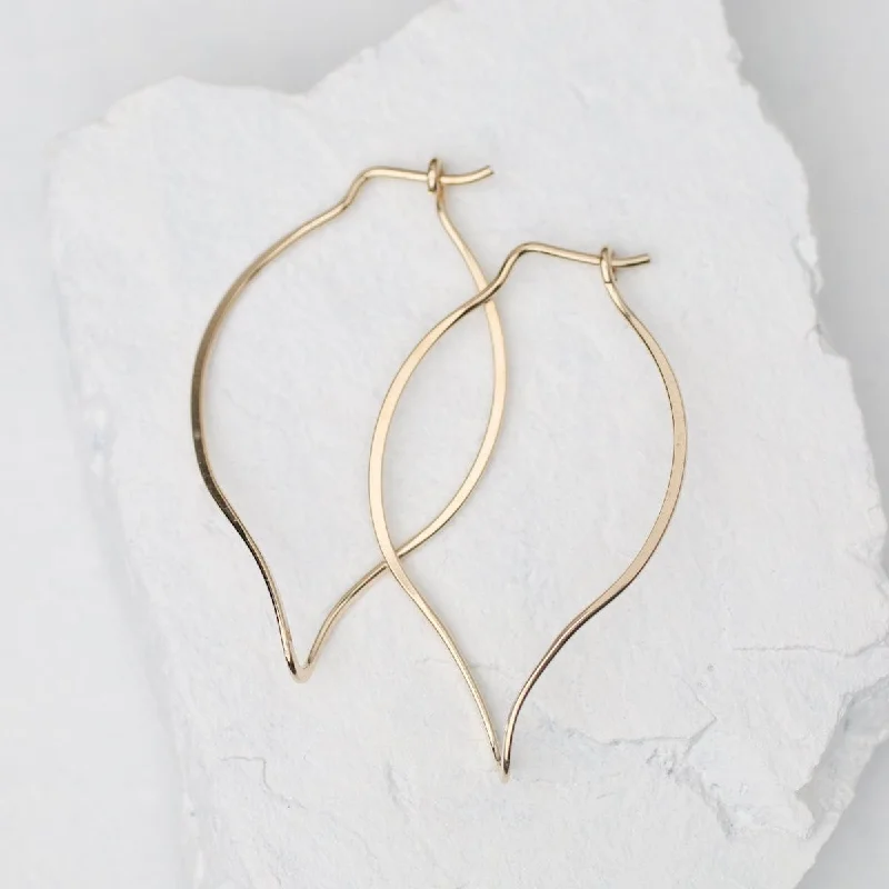 Classic Earrings For Wedding Day Glam-Leaf Hoop Earrings Gold Filled