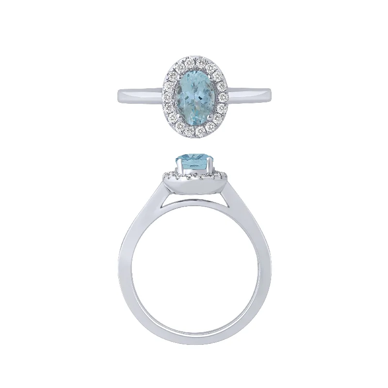 Unique Engagement Rings For Creative Brides-14K White Gold Aquamarine And Diamond Halo Ring