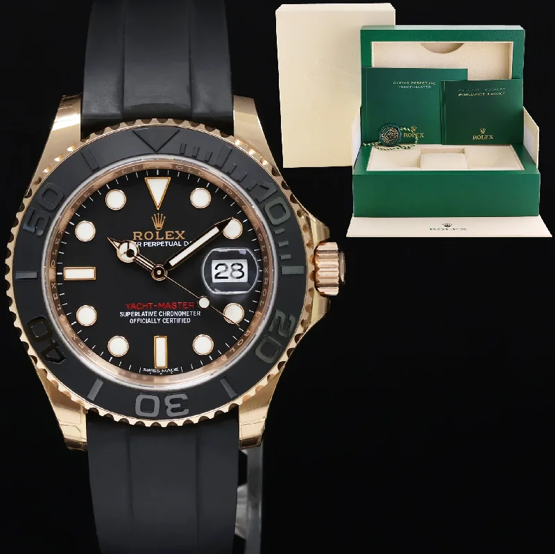 Elegant Silver Watches For Subtle Elegance-2016 MINT Rolex Yacht-Master 116655 Rose Gold 40mm Black Oysterflex Watch Box