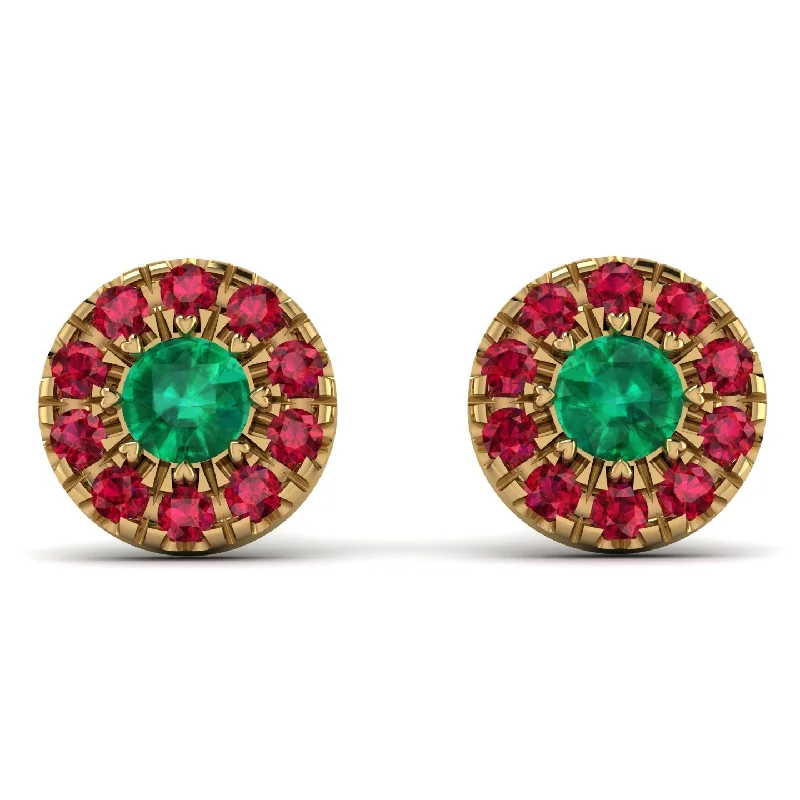 Long Drop Earrings For Elegant Style-Halo Emerald Earrings - Heaven No. 49