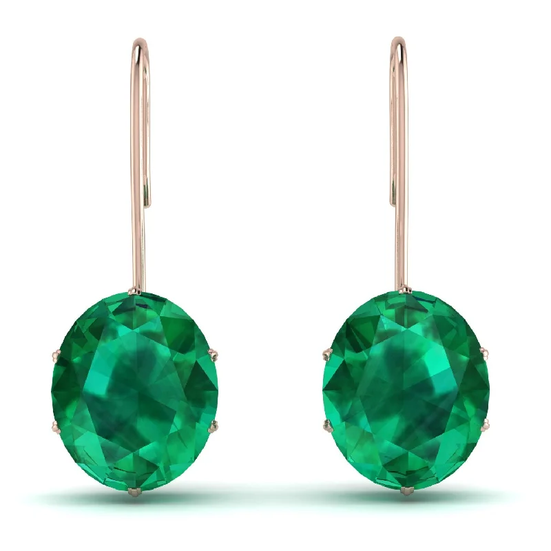 Sparkling Gemstone Earrings For Evening Wear-Oval Hidden Halo Emerald Earrings - Gemma No. 50