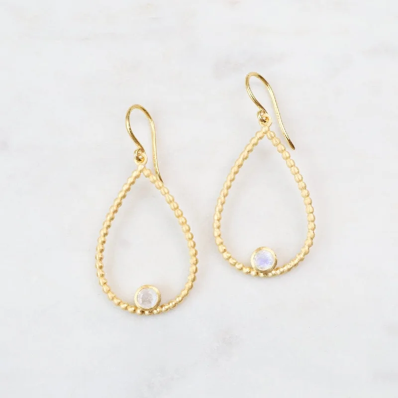 Gold Earrings For Every Occasion-Karma Rainbow Moonstone Teardrop Hoop Earrings