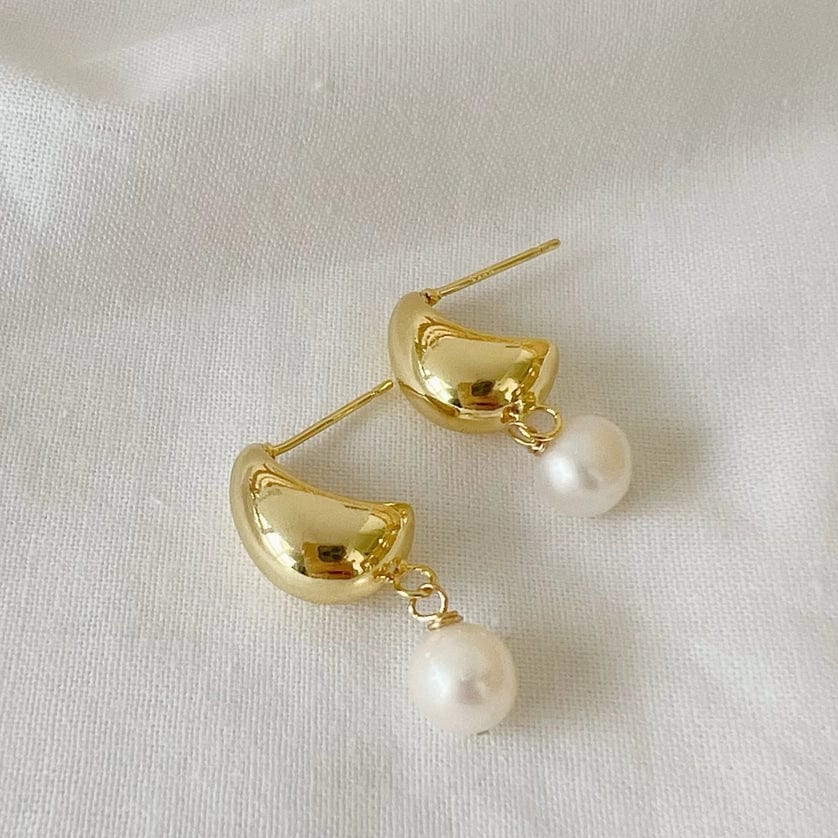 Dangle Earrings For Special Events-Kira Freshwater Pearl Dome Studs Earrings Gold Fill